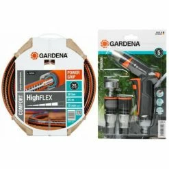 Pack Arrosage Gardena: Tuyau Highflex 25m Ø15mm + Pistolet D'arrosage Premium + Nez De Robinet + Raccords