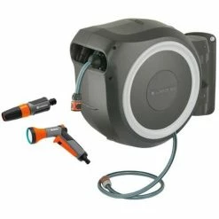 GARDENA Dévidoir Automatique Mural RollUp L 30m + Pistolet-arrosoir Multijet (18627-33)